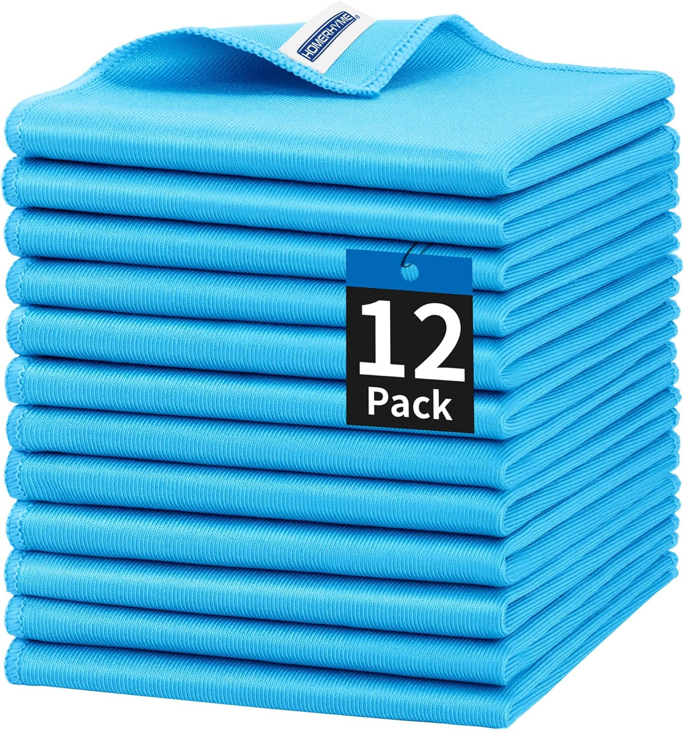 HOMERHYME Microfiber Glass Cleaning Cloth, 12 Pack Window Glass Cleaning Rags, R