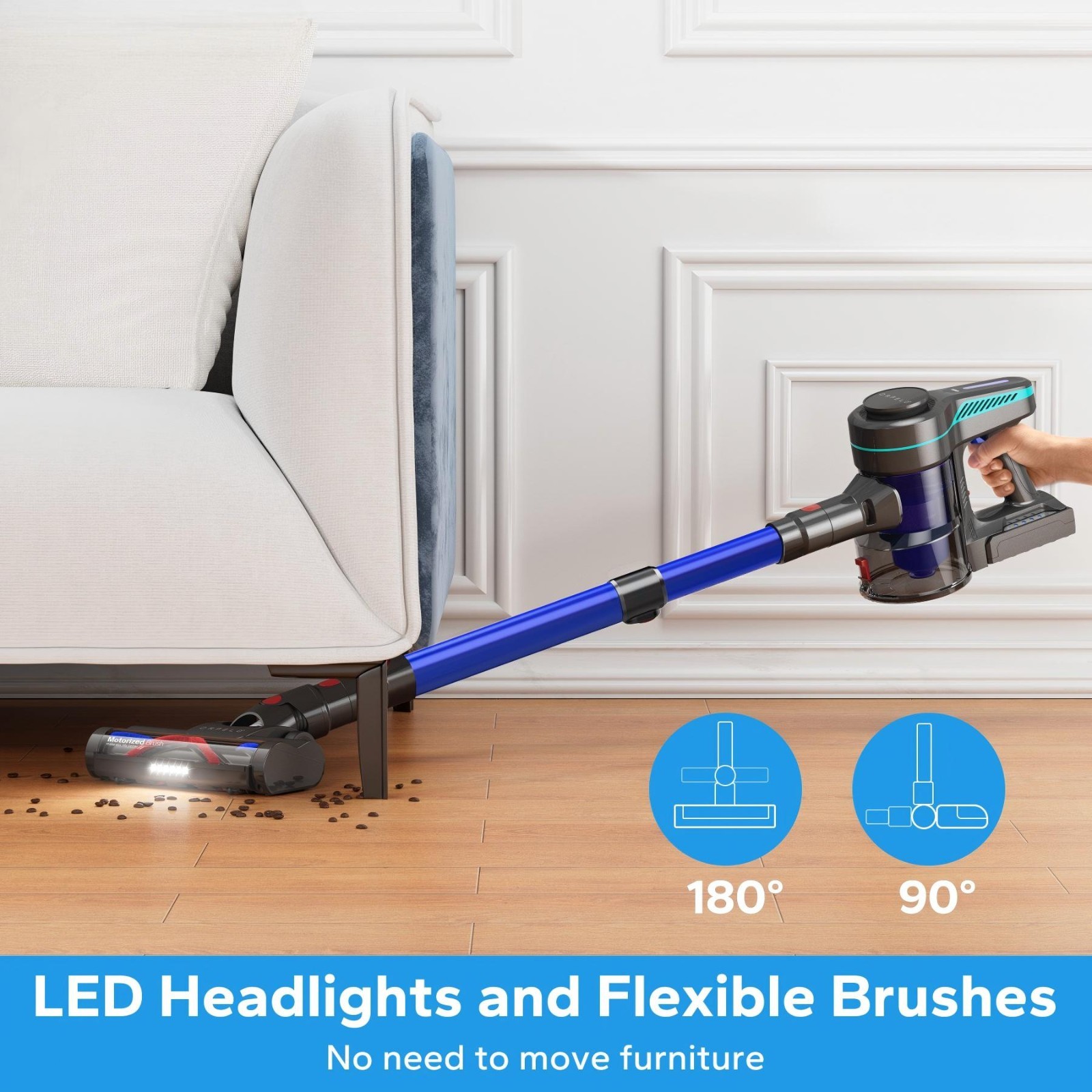 Cordless Vacuum Cleaner 65KPa Lightweight Pet Hair Carpet Hardwood Stick 1.5L
