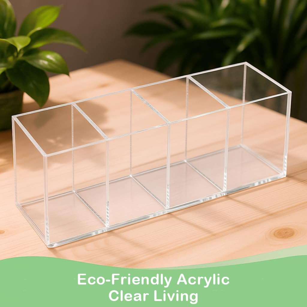 Clear Acrylic 4-Compartment Organizer Box, Small (7.9″ × 2.7″ × 3.5″) – Handcraf
