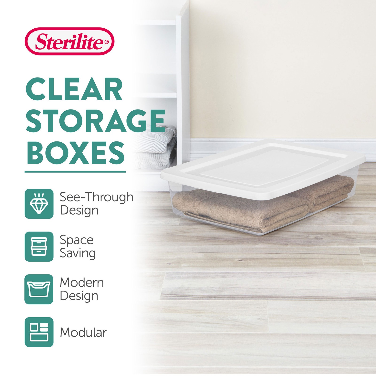 Sterilite 28 Qt Storage Box, Stackable Plastic Container Home Organizer, 10 Pack