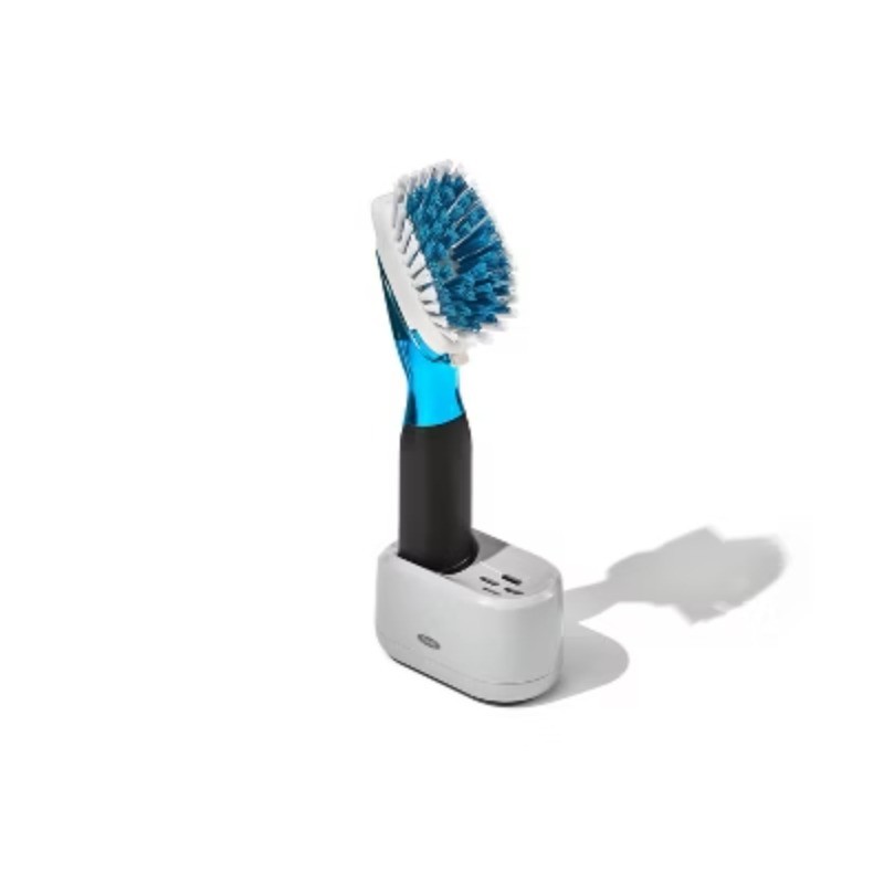 Soap Dispensing Dish Brush Storage Set: Nylon Scrub Brush