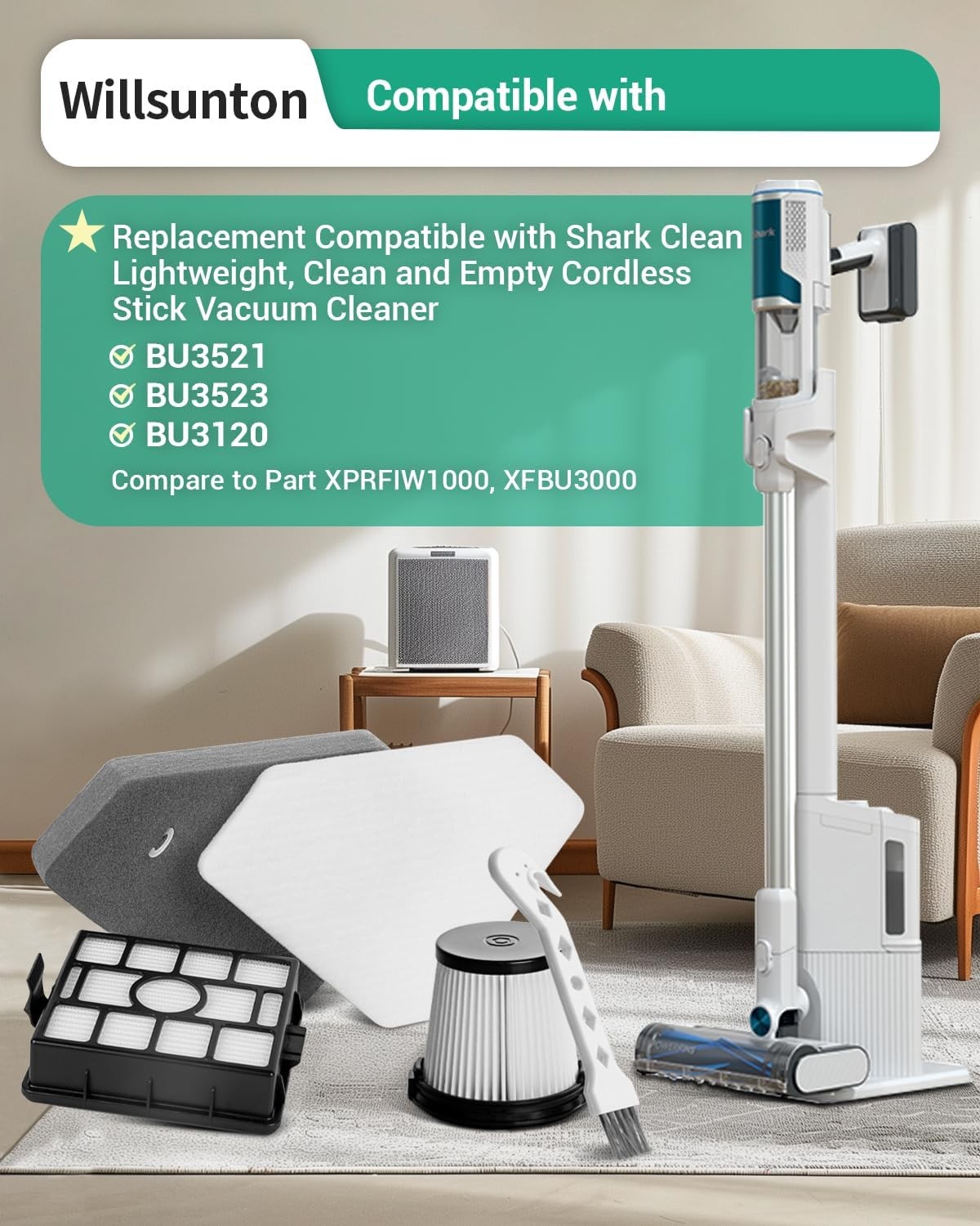 BU3521 Filters Replacement for Shark Clean Empty Cordless Stick Vacuum Auto