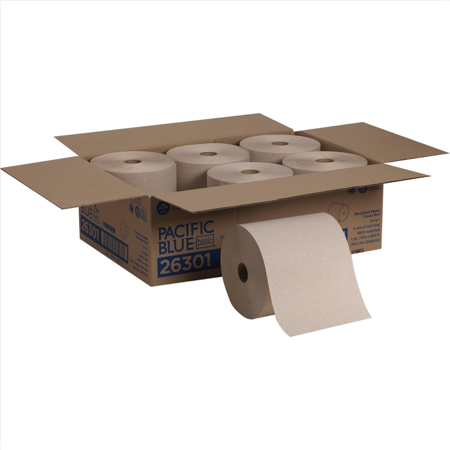 Pacific Blue Basic 800ft Recycled Hardwound Paper Towel Rolls – 6 Count