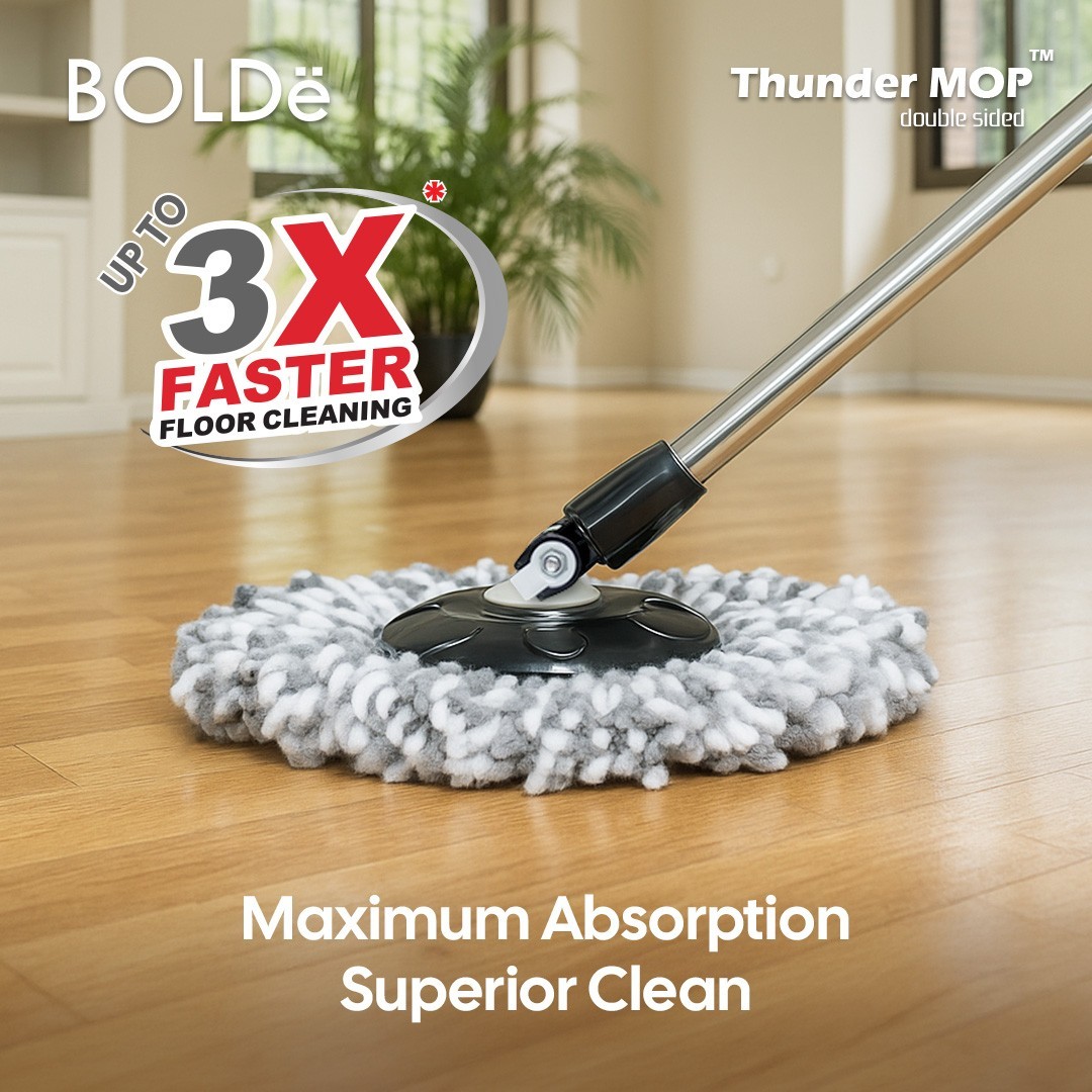 Thunder Mop Dual-Sided Spin System Stackable 6L Mop Bucket Set/3Microfiber Heads