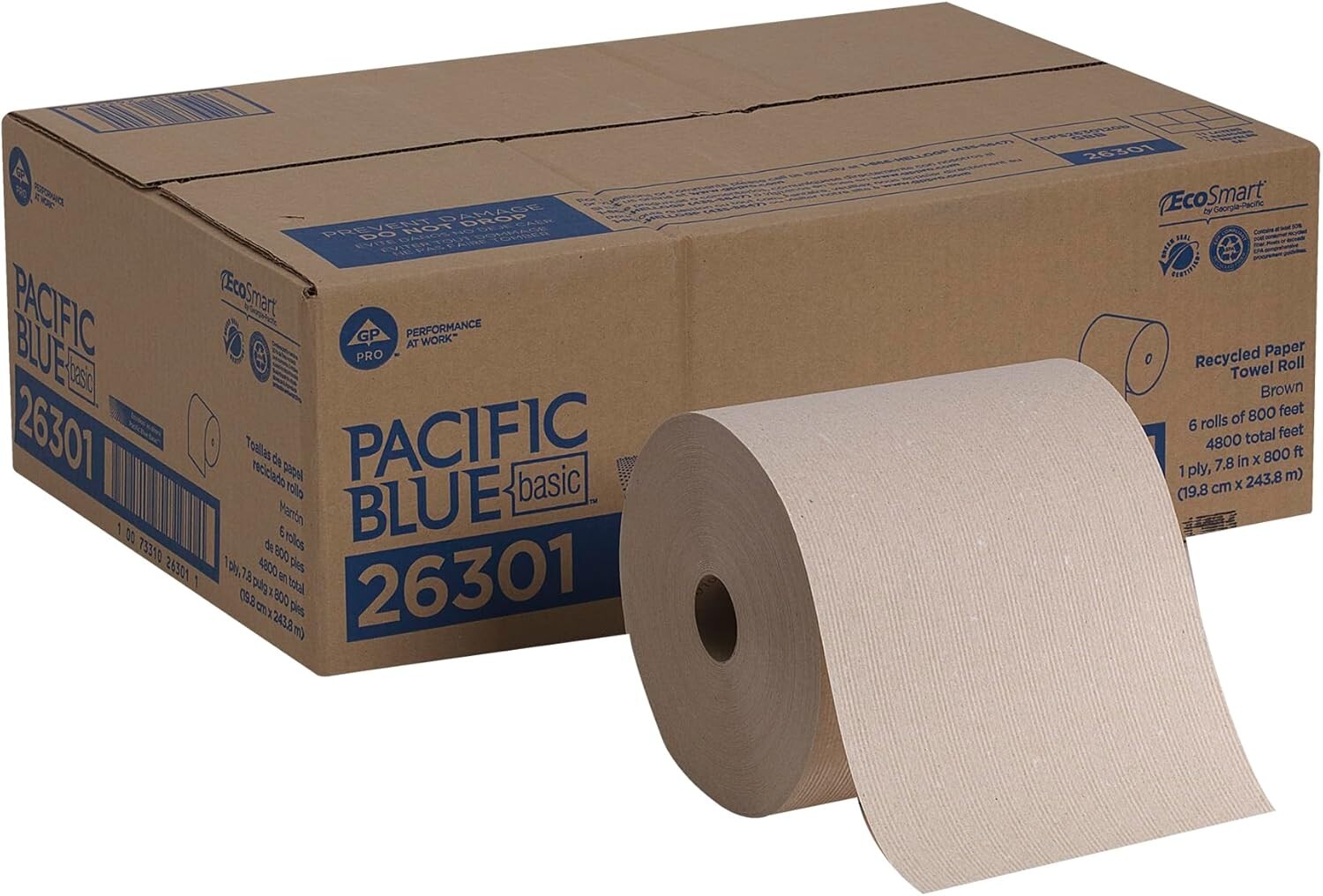 Pacific Blue Basic 800ft Recycled Hardwound Paper Towel Rolls – 6 Count