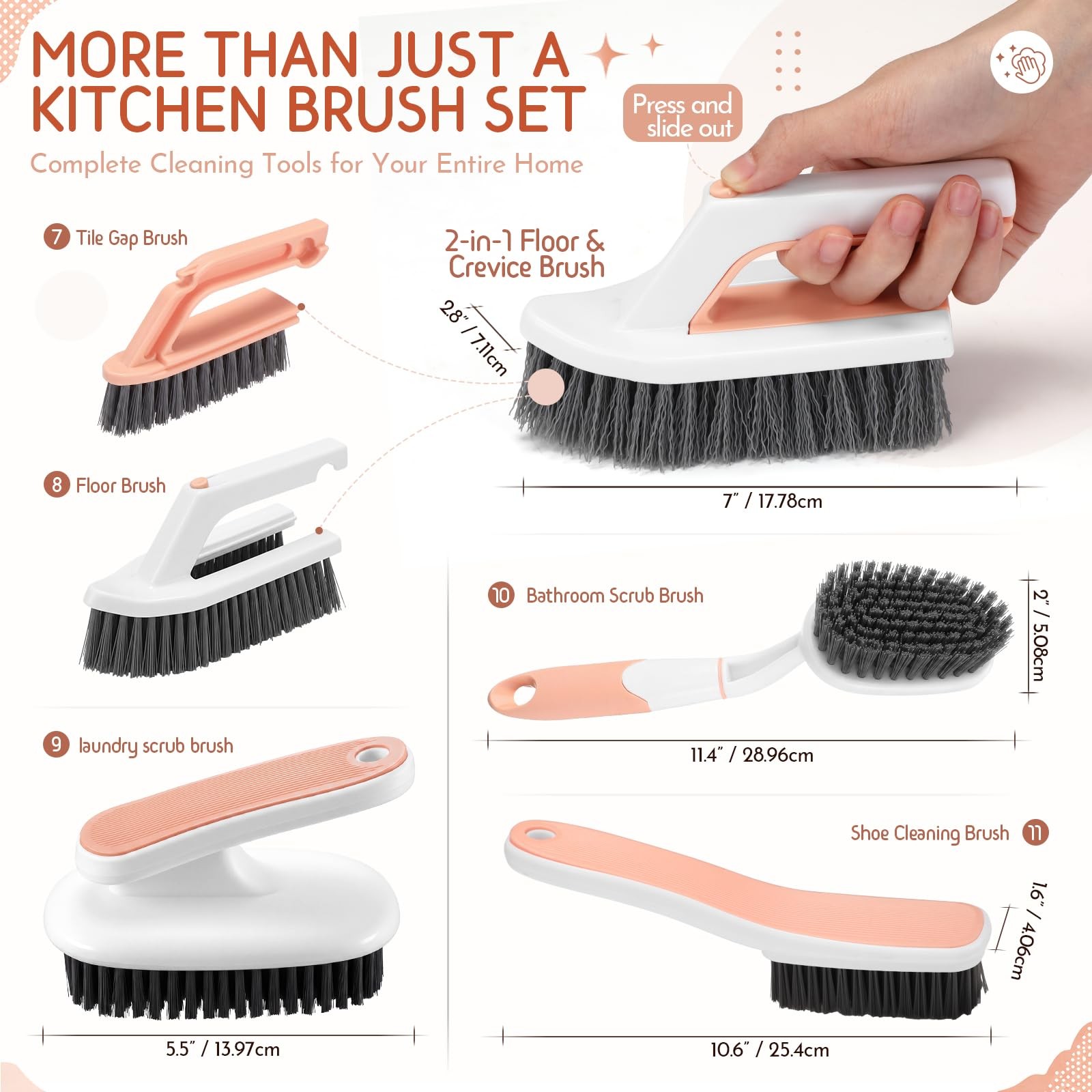 Ferrochef 10 Pack Dish Brush Set for Household Use Kitchen Scrub Brushes with…