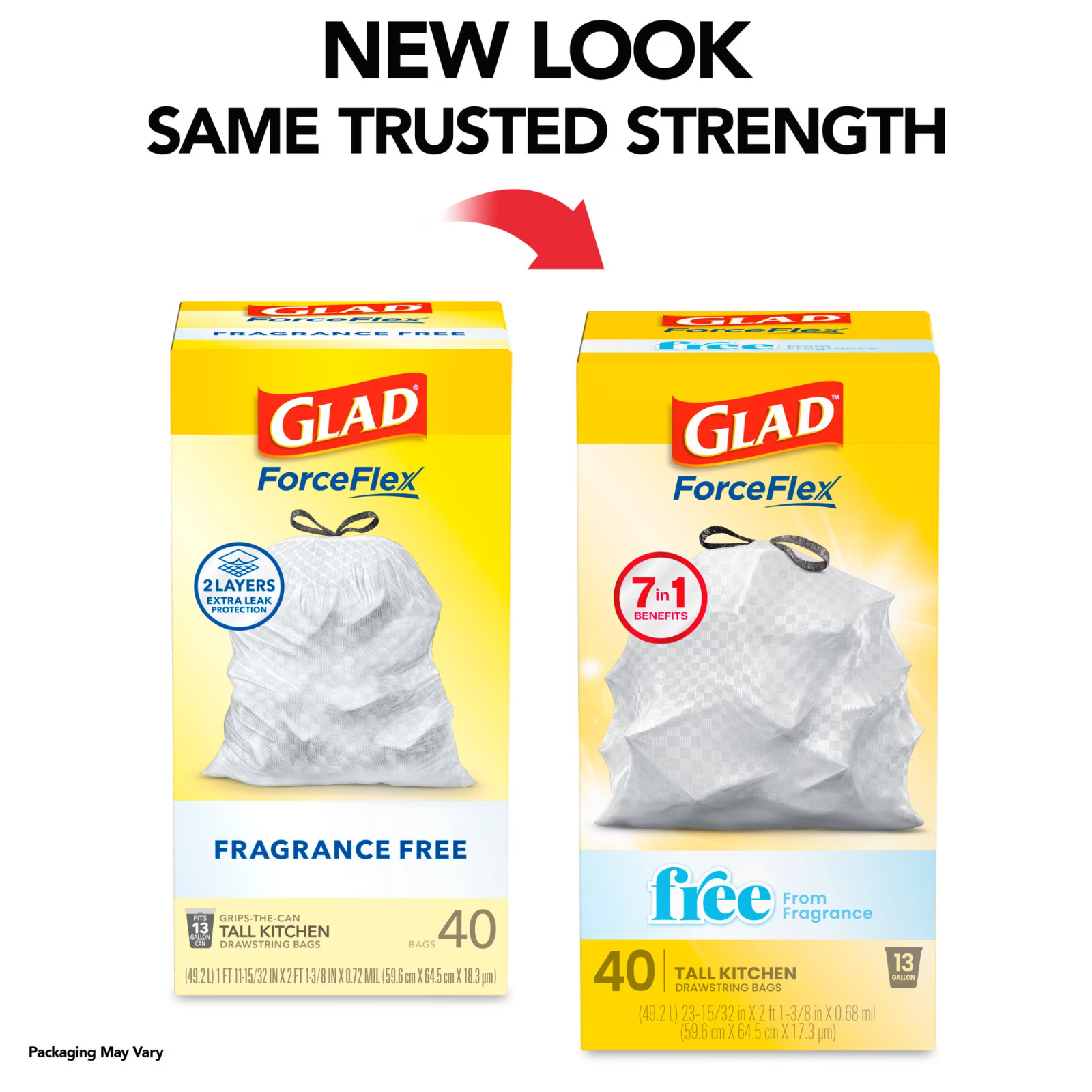 Glad ForceFlex Tall Kitchen Drawstring Trash Bags 13 Gal, 40 Count NEW