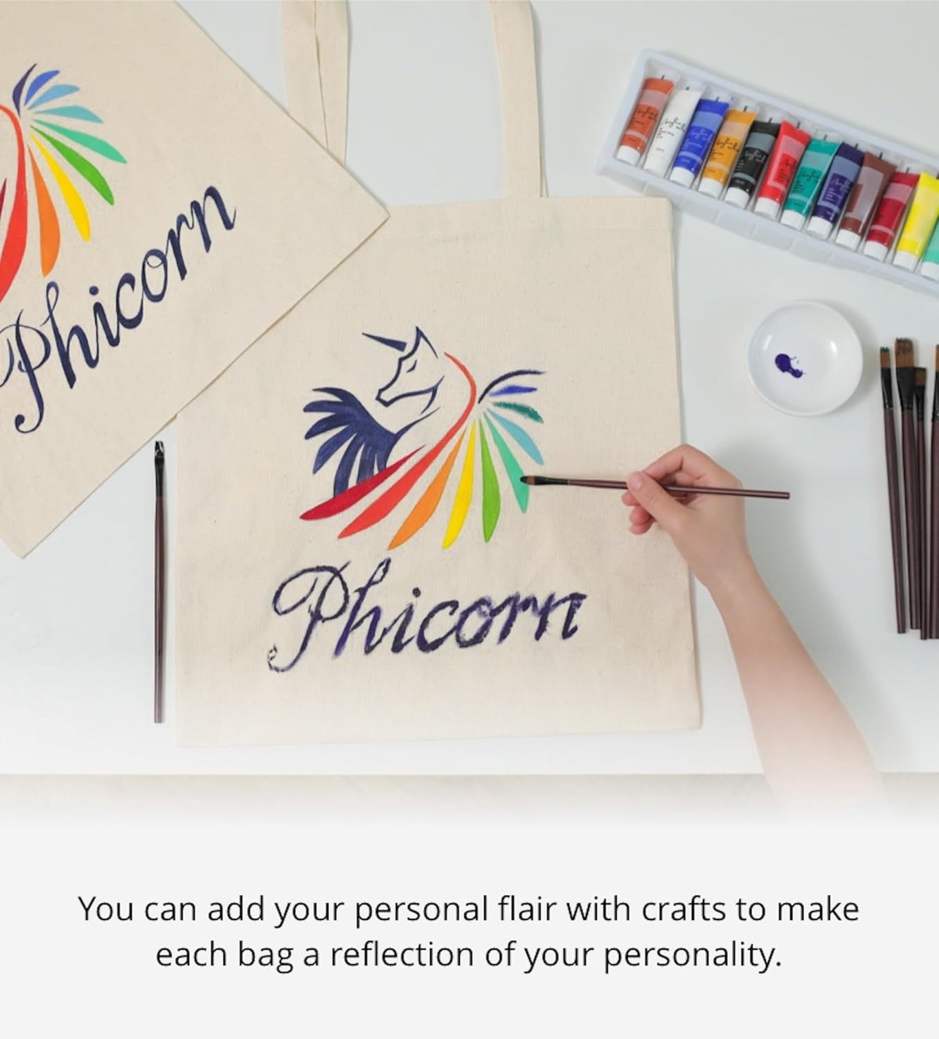 Phicorn Plain Tote Bag – 2-Pack Bulk Blank Canvas Tote Bags for Crafts, DIY, P