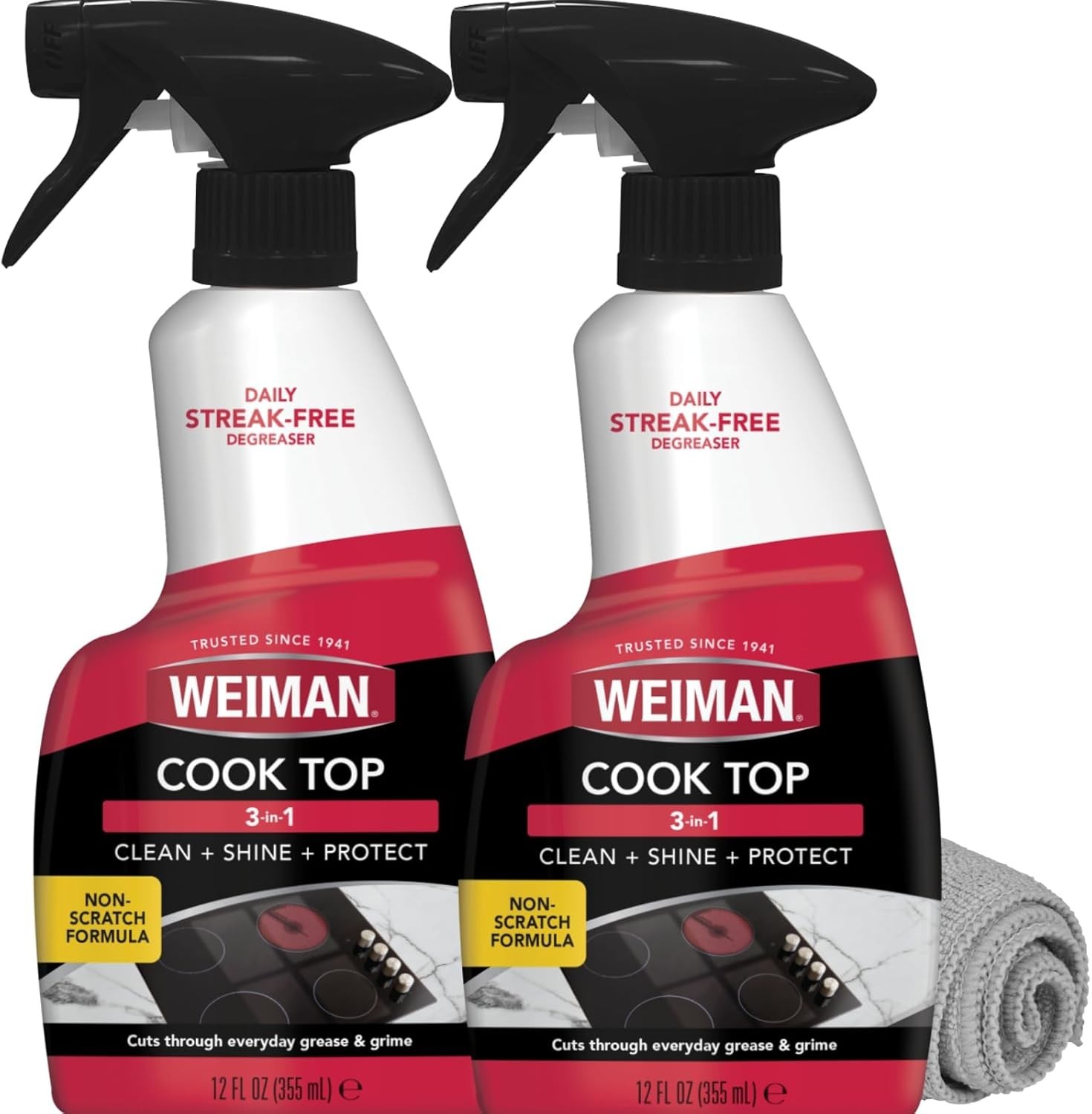 Effortless Grease Removal! 2-Pack Streak-Free Cooktop Cleaning Spray & Cloth