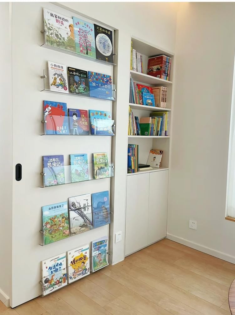 Acrylic Wall Mounted Magazine Rack 24 Inch Clear Floating Shelf