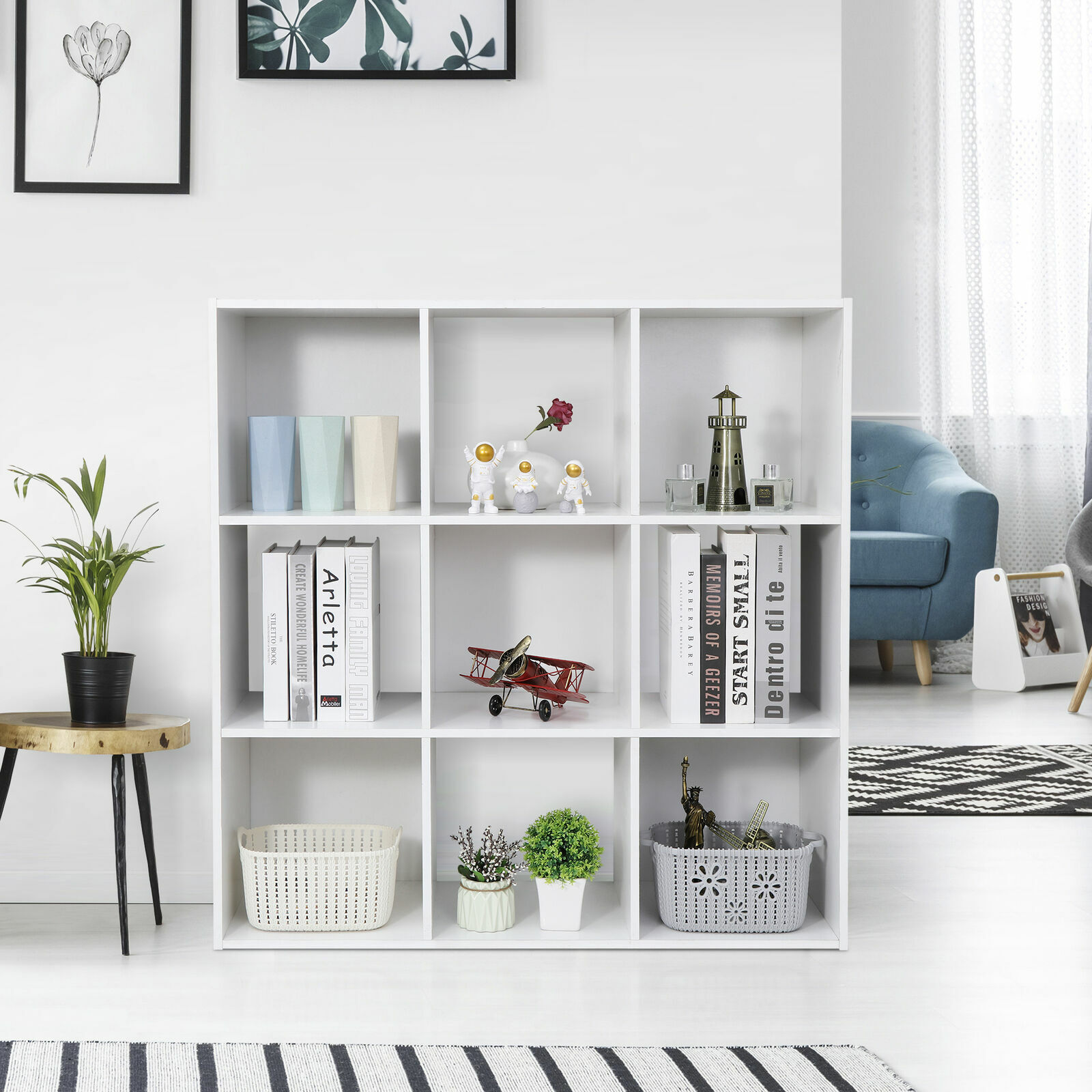9-Cube White Closet Organizer Storage Shelves Save Space Study Bookshelves