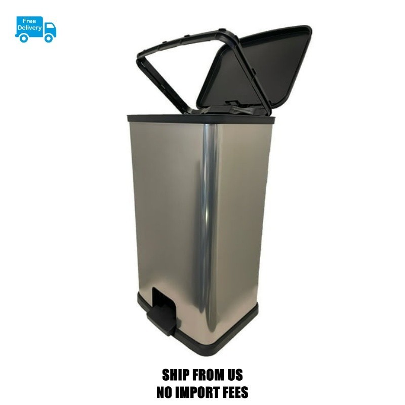 Mainstays Kitchen Trash Can, 13.2 Gallon Plastic Step Garbage Bin with Lid, Silv
