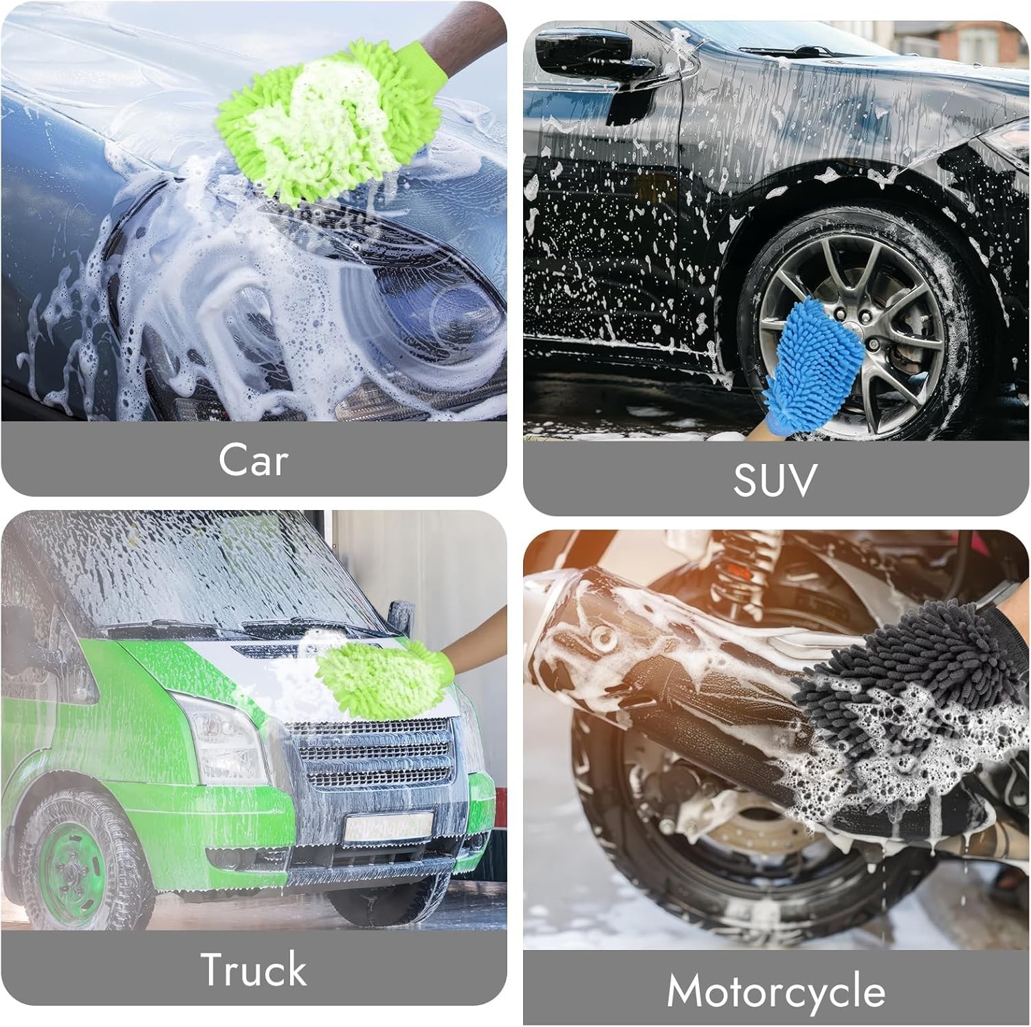 3 Pack Microfiber Car Wash Gloves Highly Absorbent Scratch Free Wash Mitts
