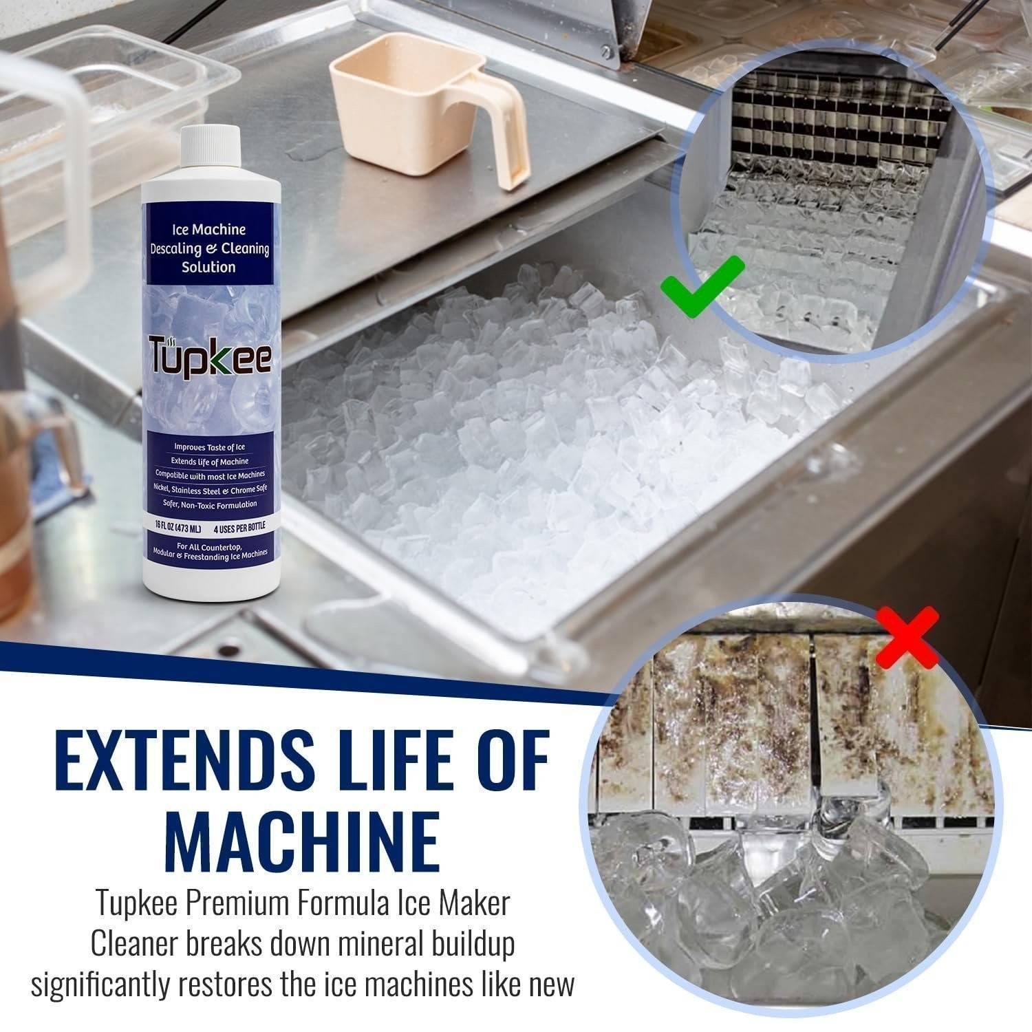 Tupkee Ice Machine Cleaner Nickel Safe, 16oz Ice Maker Cleaner, Universal 4 Pack