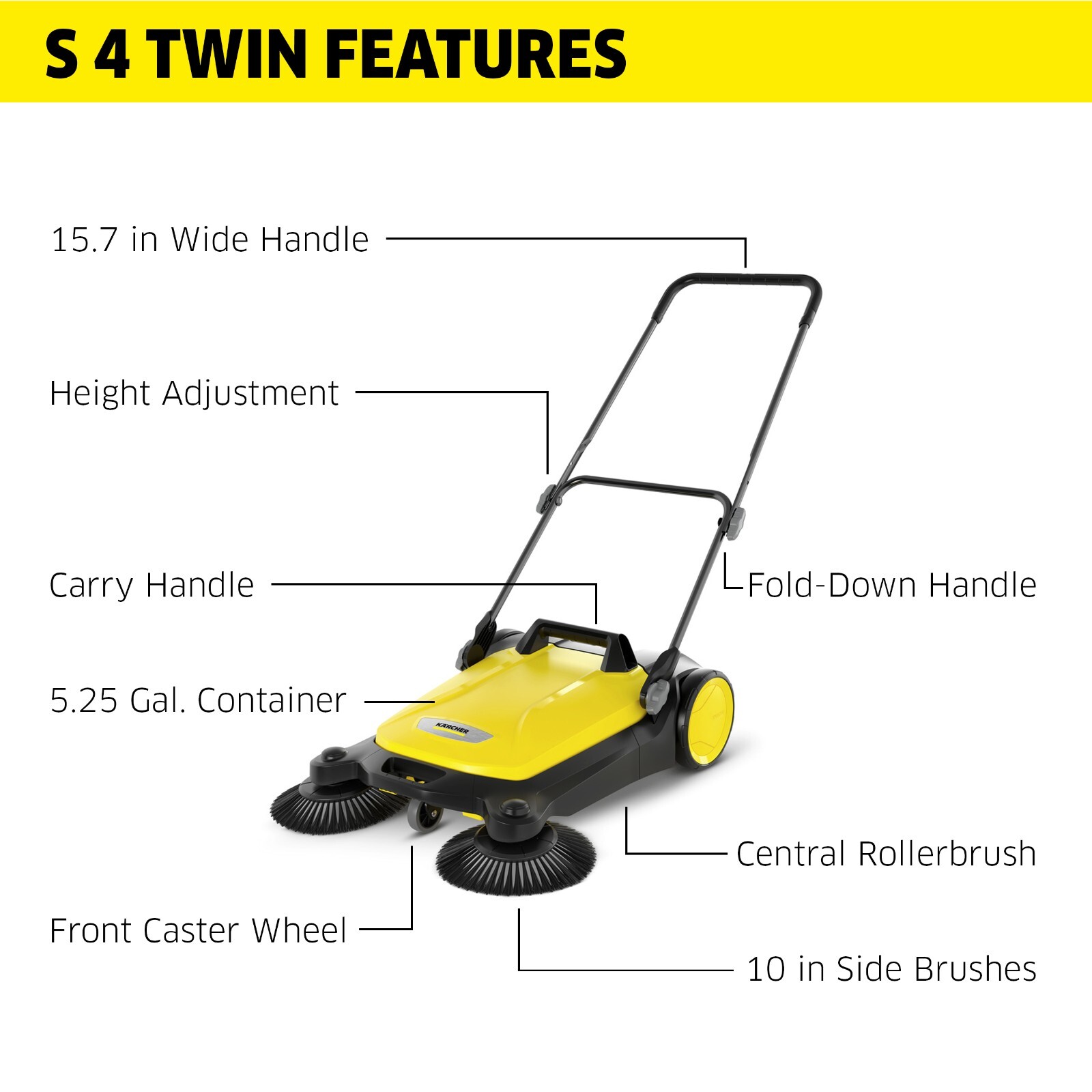 Karcher S4 Twin, Push Sweeper, 5.25 Gal, for Driveway, Sidewalk, Garage – NEW