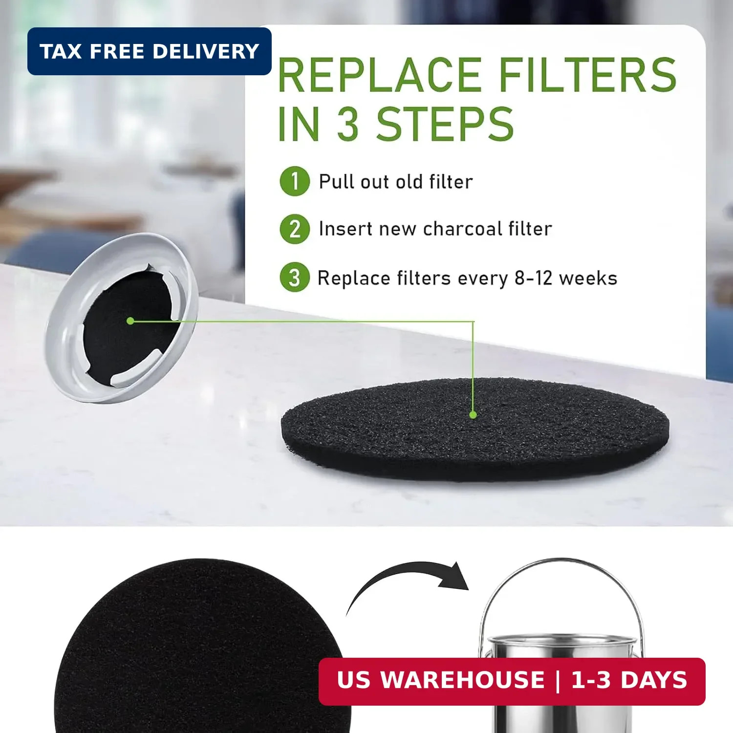 Charcoal Filters for Kitchen Compost Bin, 10 Pack Compost Filters for Countertop