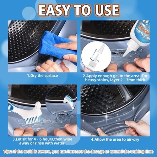 Mold Stain Remover Gel for Washer Seal & Bathroom Grout – No Scrub Deep Cleaner