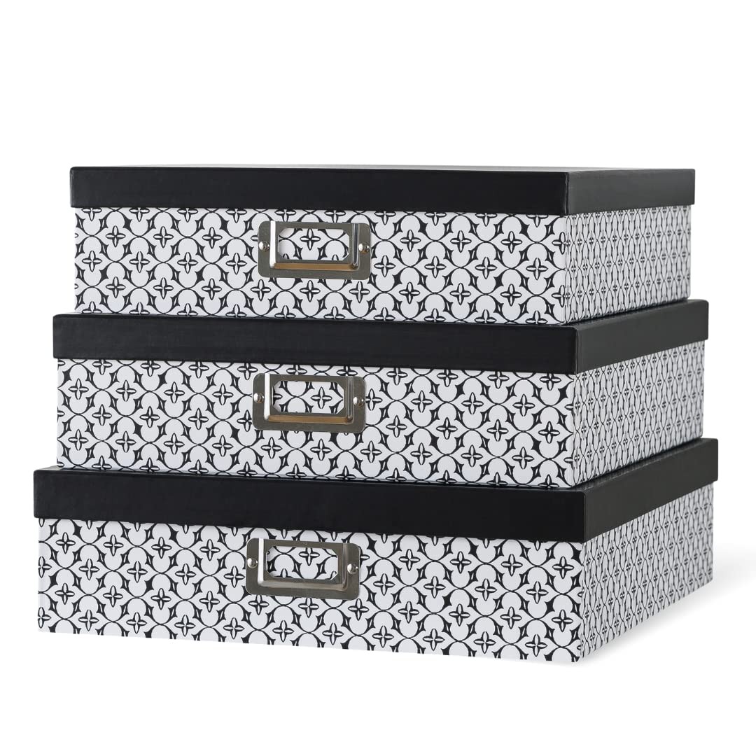 Black and White Decorative Storage Boxes with Lids for Organizing, Set of 3 J…
