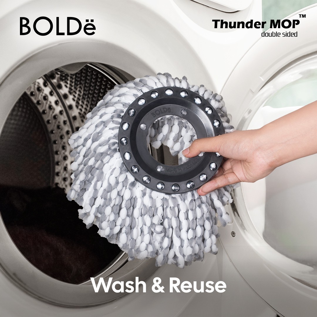 Thunder Mop Dual-Sided Spin System Stackable 6L Mop Bucket Set/3Microfiber Heads