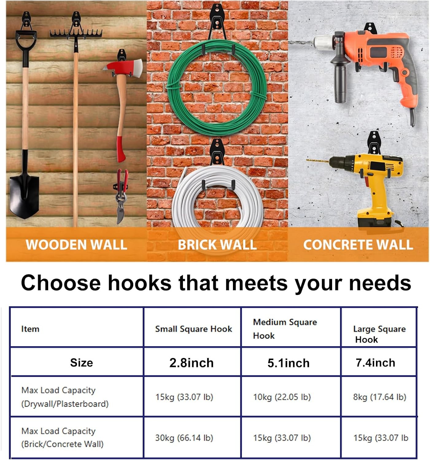 2 Pack Heavy Duty Wall Hook for Hanging, Garage Tool Organizer Wall Mount, Metal