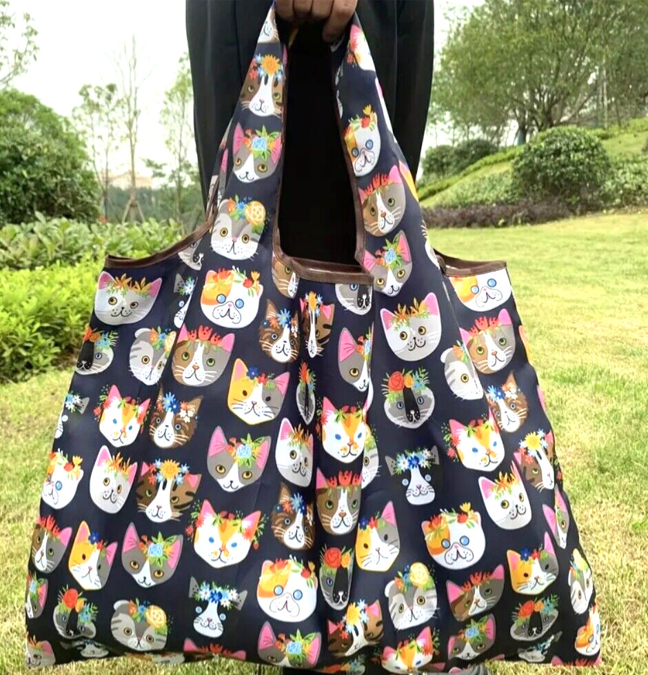 Large Capacity Foldable Waterproof Tote. Cartoon Cats Pattern 16 x 23 in