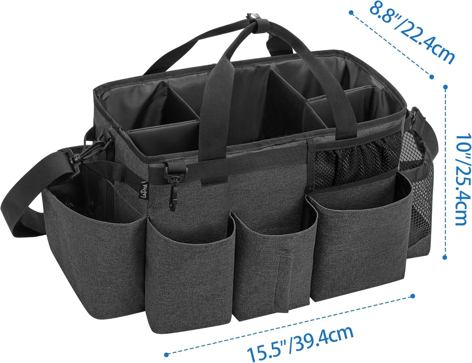 Large Wearable Cleaning Caddy Bag with 4 Foldable Dividers, Cleaning Supply Tote