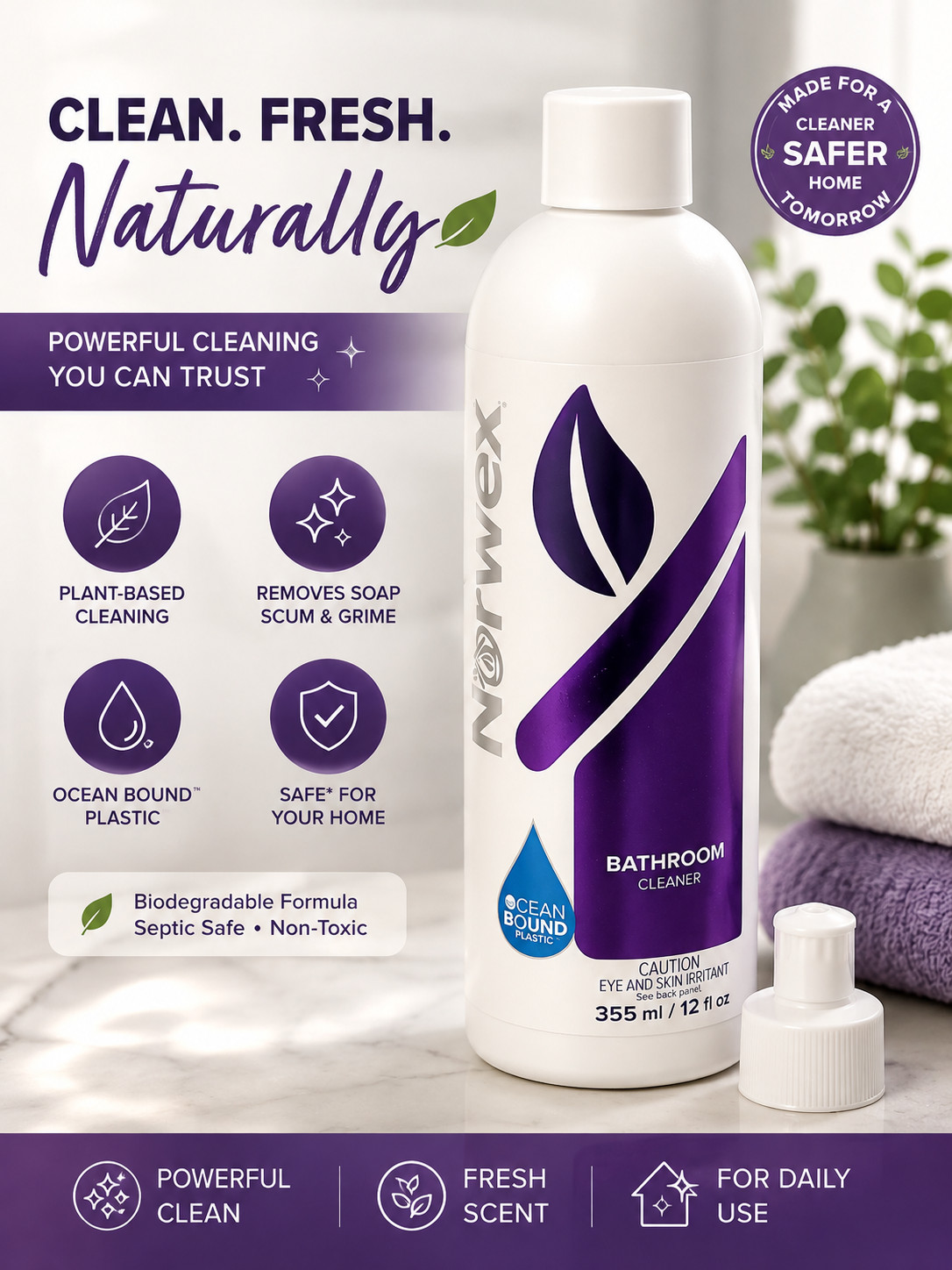 Norwex Bathroom Cleaner All Purpose 12 oz With Pop Cap New Sealed-Free Shipping