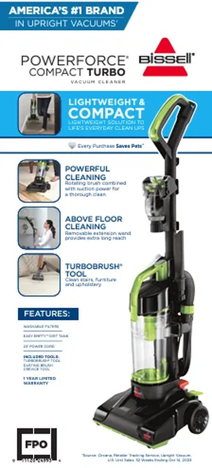 PowerForce Compact Turbo Upright Vacuum Cleaner Bagless Lightweight 2690