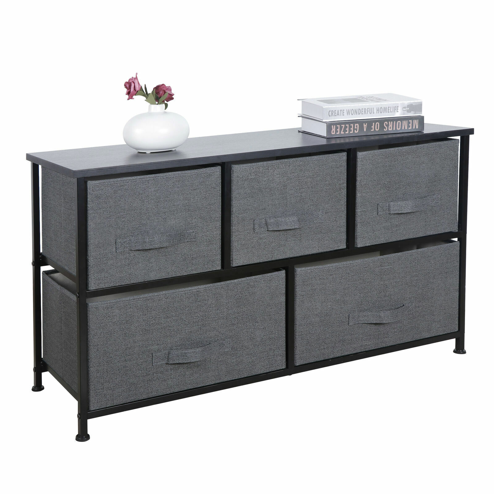 21″ Height Dresser Storage Cabinet 2 Tiers Closet Tower Fiberboard Top 5 Drawers