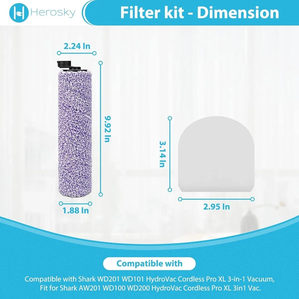 2 Hydrovac Replacement Roller Filter Kit for Shark AW261 WD261 WD101 AW302 WD161