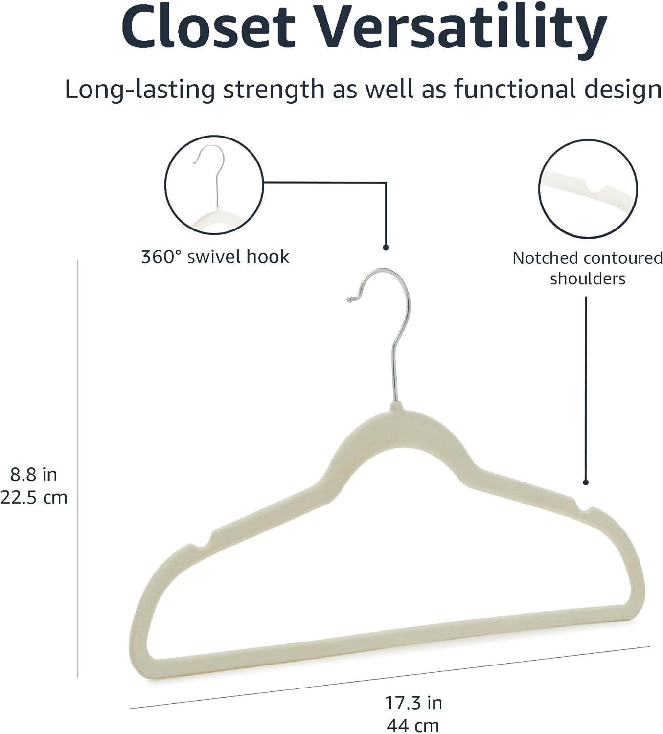 Slim Velvet Non-Slip Space Saving Suit Clothes Hangers, Closet Organizer, Ivory/