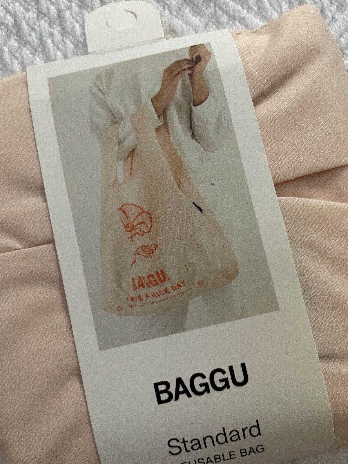 HTF NWT BAGGU THANK YOU POPPY HAVE A NICE DAY STANDARD REUSABLE TOTE BAG PEACH