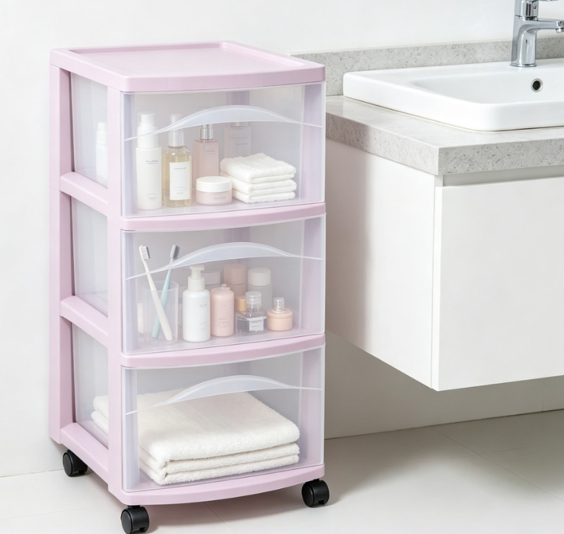 Rolling Plastic Drawer Tower with 3 Storage Bins for Home Organization