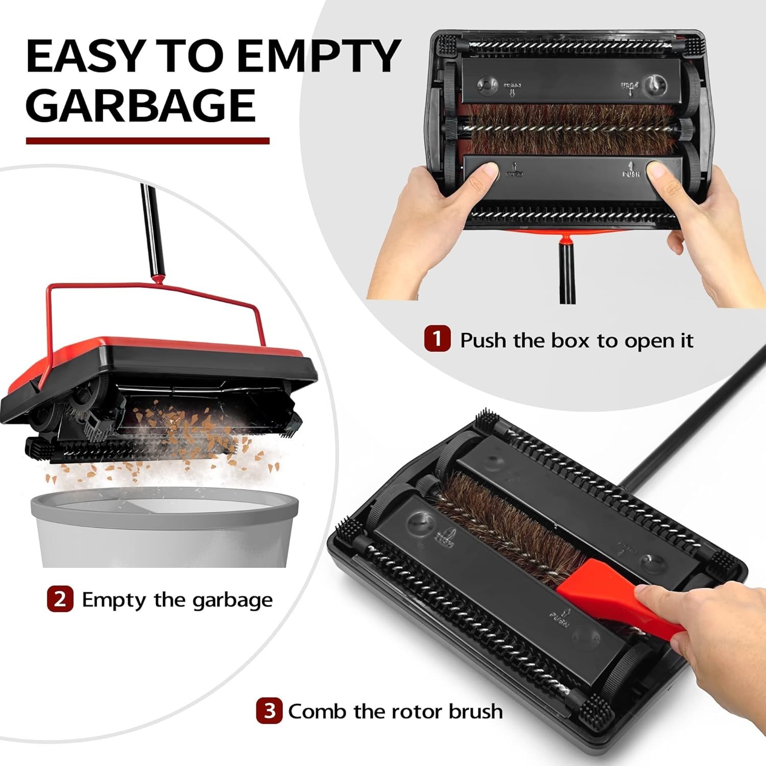 Carpet Floor Sweeper Manual with Horsehair, Non Electric Quite Rug Roller Bru…