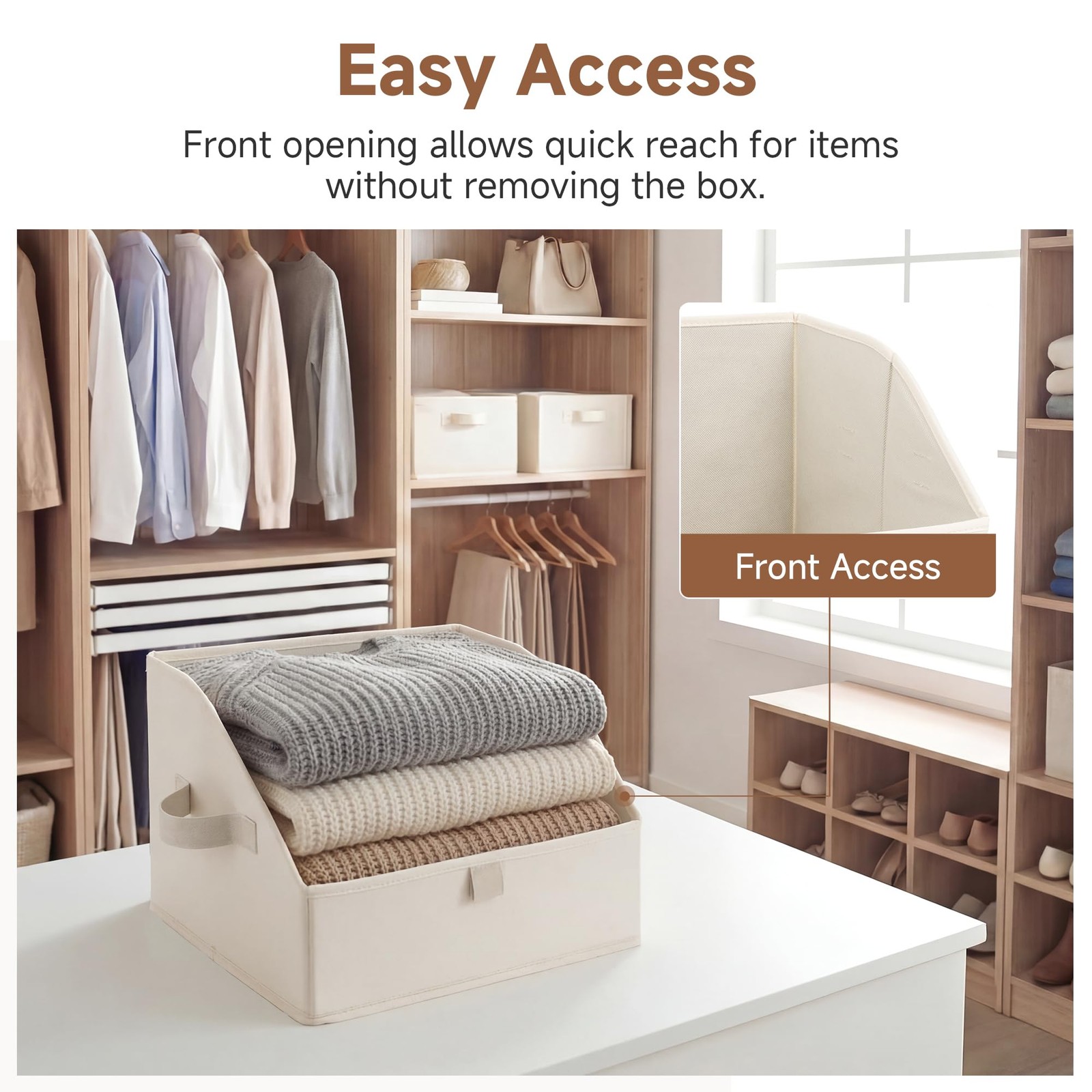 Fabric Closet Storage Bins Trapezoid Organizer Box Foldable Baskets Beige 3 Pack