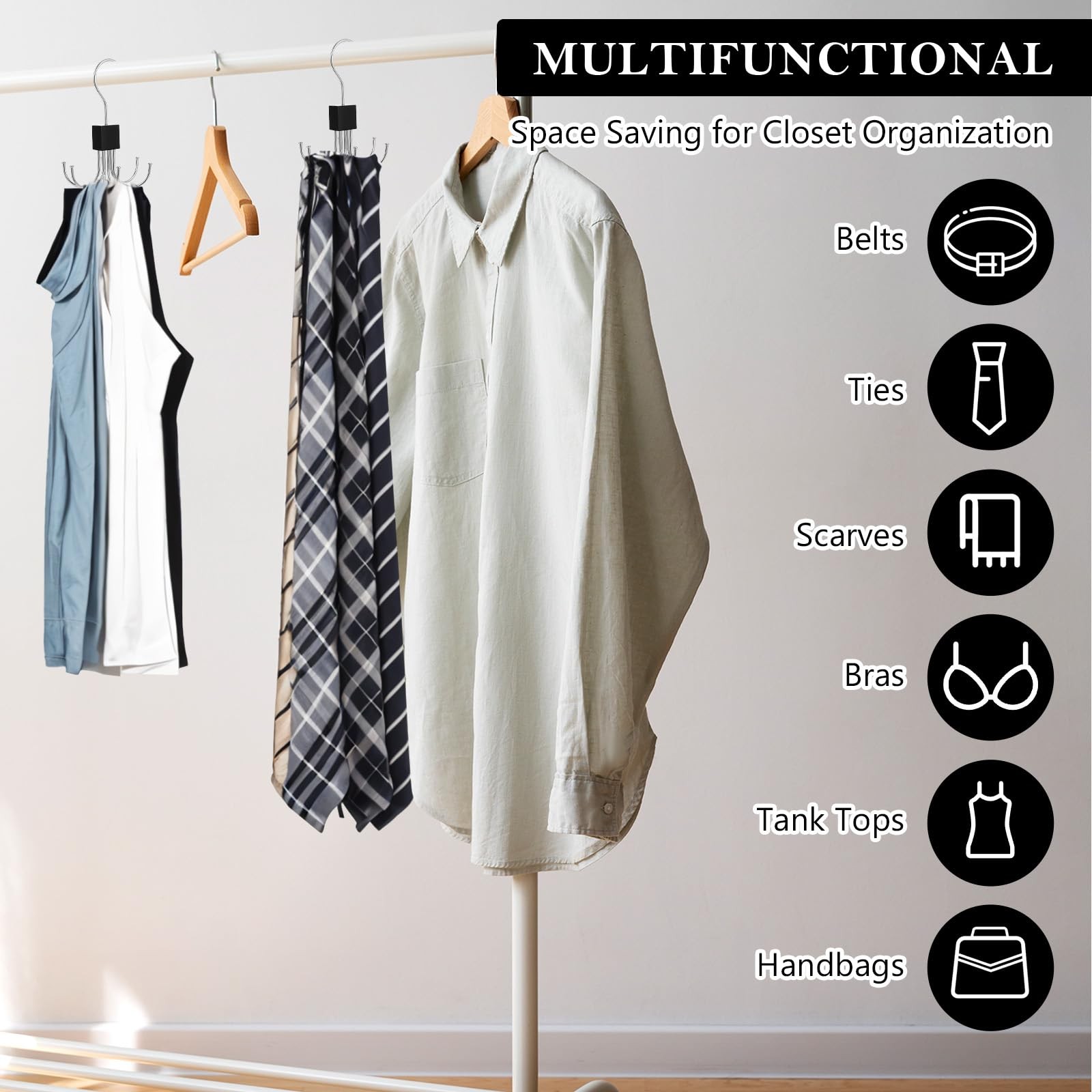 2 Pack 360° Rotating Belt & Bra Hanger Organizer for Ties, Tank Tops Accessories