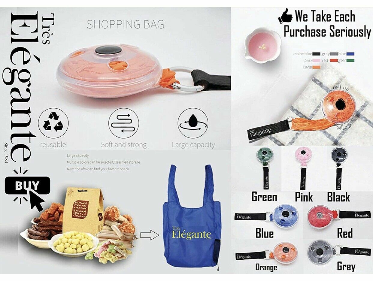 Reusable Roll Up Portable Anti Rip Grocery Waterproof Bags – 15 LB + Clip