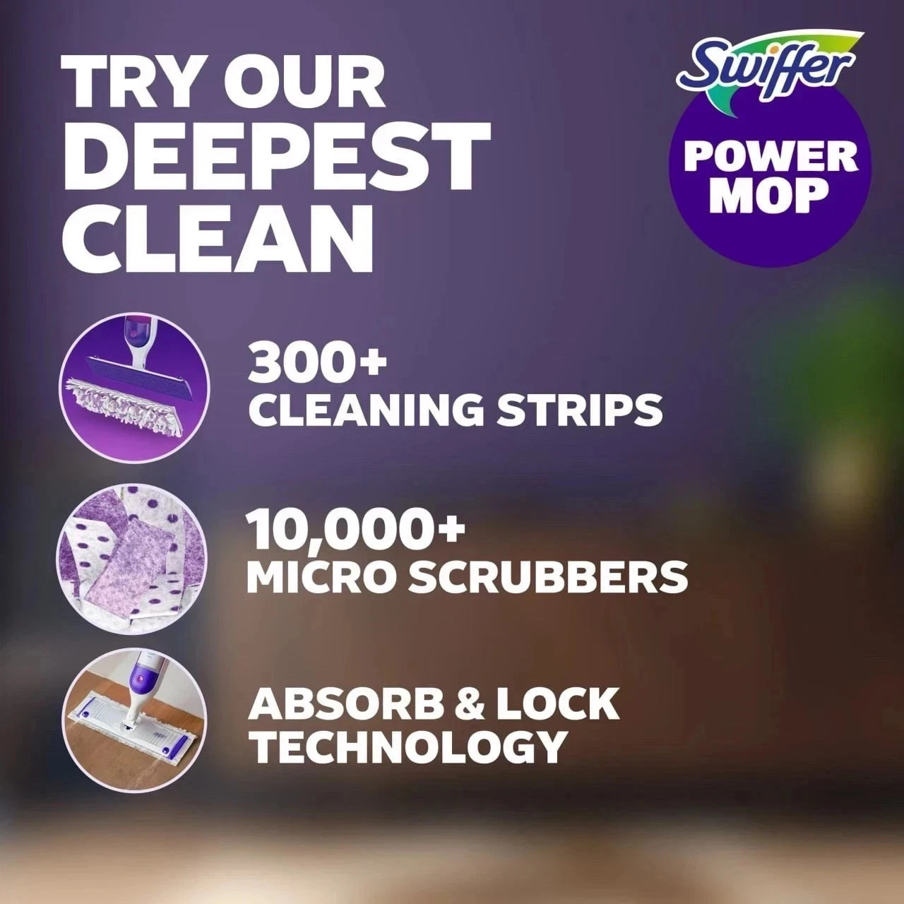 Swiffer Power Mop Kit with Refill, Unscented, 1 Handle + 1 solution & 2 Pads