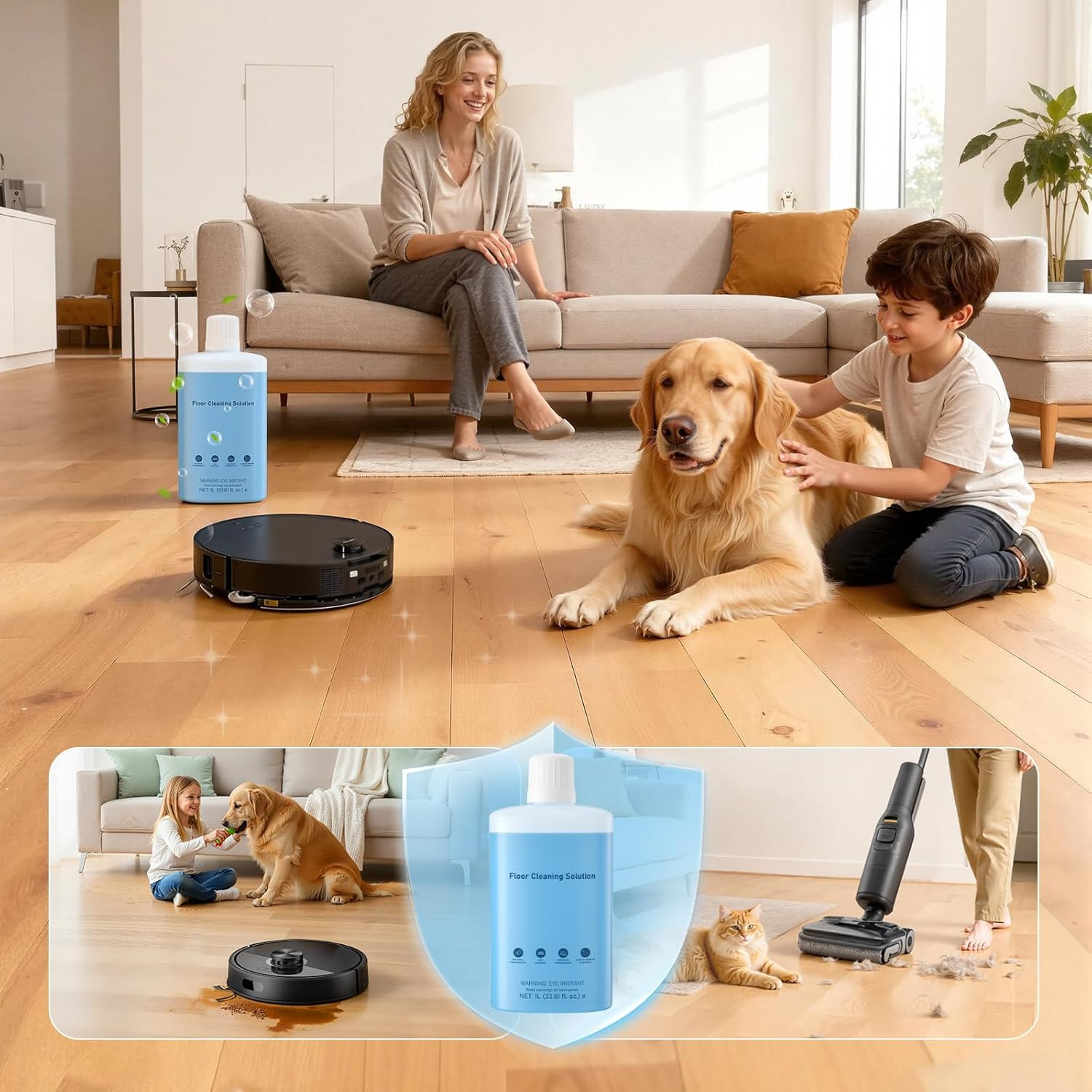 Floor Cleaning Solution Compatible with Roborock Robot Vacuums with Mopping and