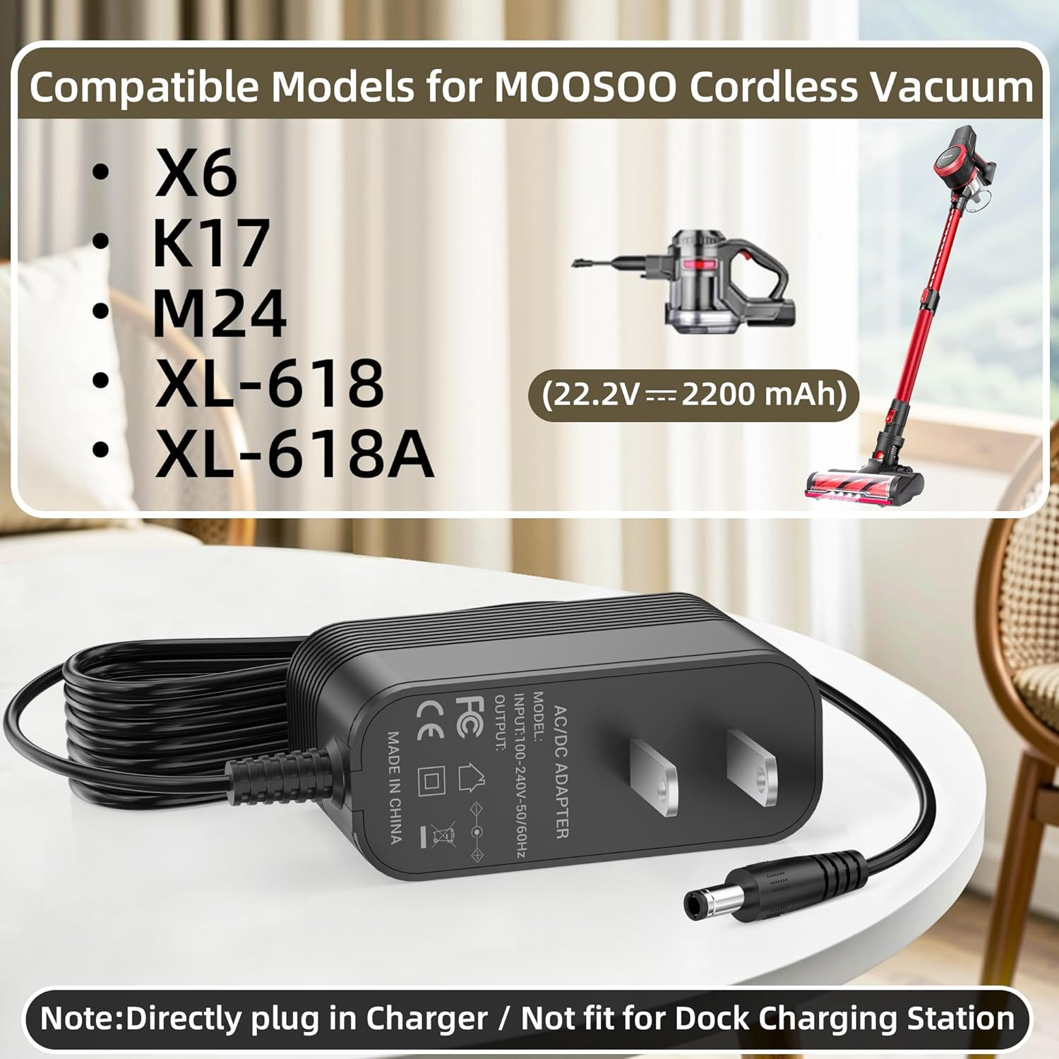 26V Charger for MOOSOO Cordless Vacuum Cleaner Power Cord Compatible with MOOSOO