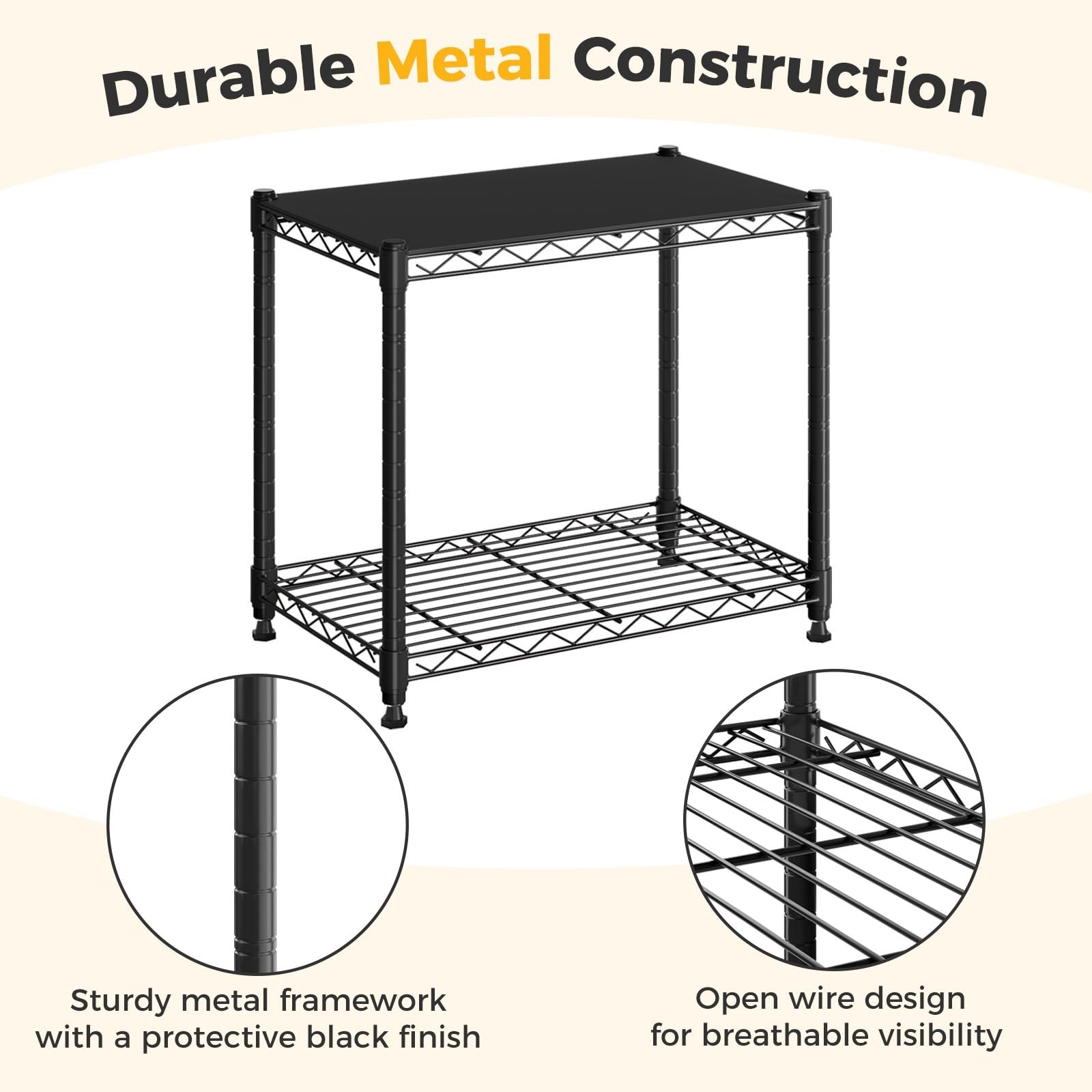NEWBULIG 5-Tier Wire Storage Shelves, 200 lbs Heavy Duty Steel Rack, Black