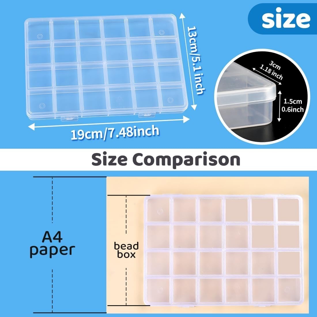 Versatile 24 Grids Plastic Craft Organizer with Lift-off Lid for Easy Access