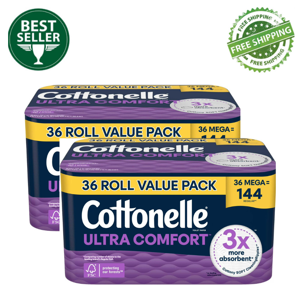 2 Pack Cottonelle Ultra Comfort Toilet Paper, Soft Toilet Tissue, 36 Mega Rolls