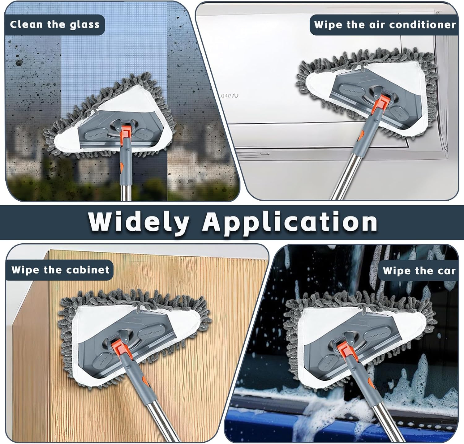 Long Handle Wall Mop & Baseboard Cleaner – Multi-Surface Dusting Tool for Walls,