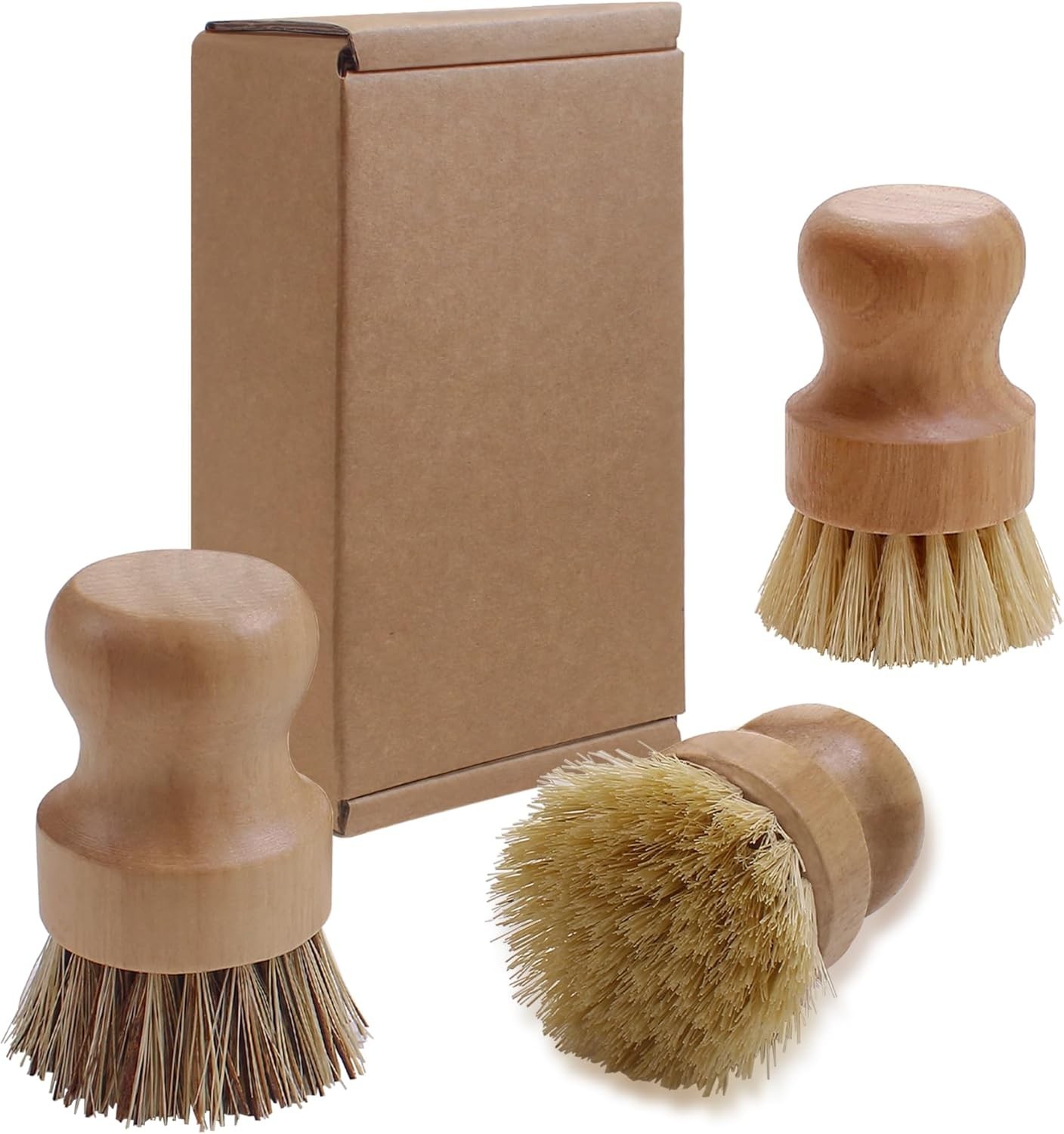 Wooden Dish Scrub Brush – Natural Fiber Kitchen Dish Scrubber Set, for Cleani…