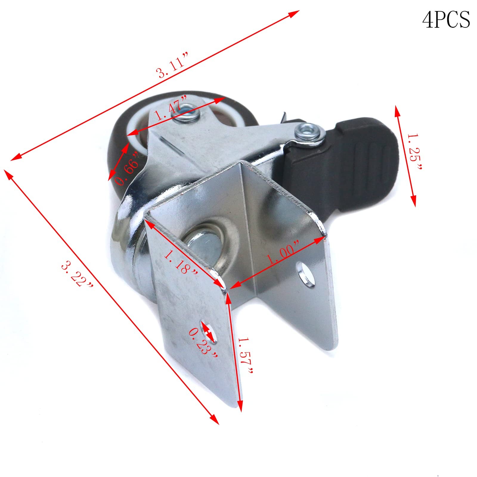 4-Pack U-Shape Swivel Caster Wheels with Brakes for Furniture Heavy Duty