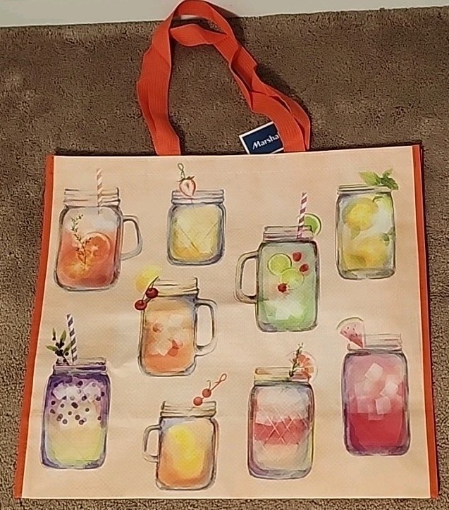 Marshalls- Beautiful Drinks In Mason Jars – Large Reusable Shopping Tote Eco Bag