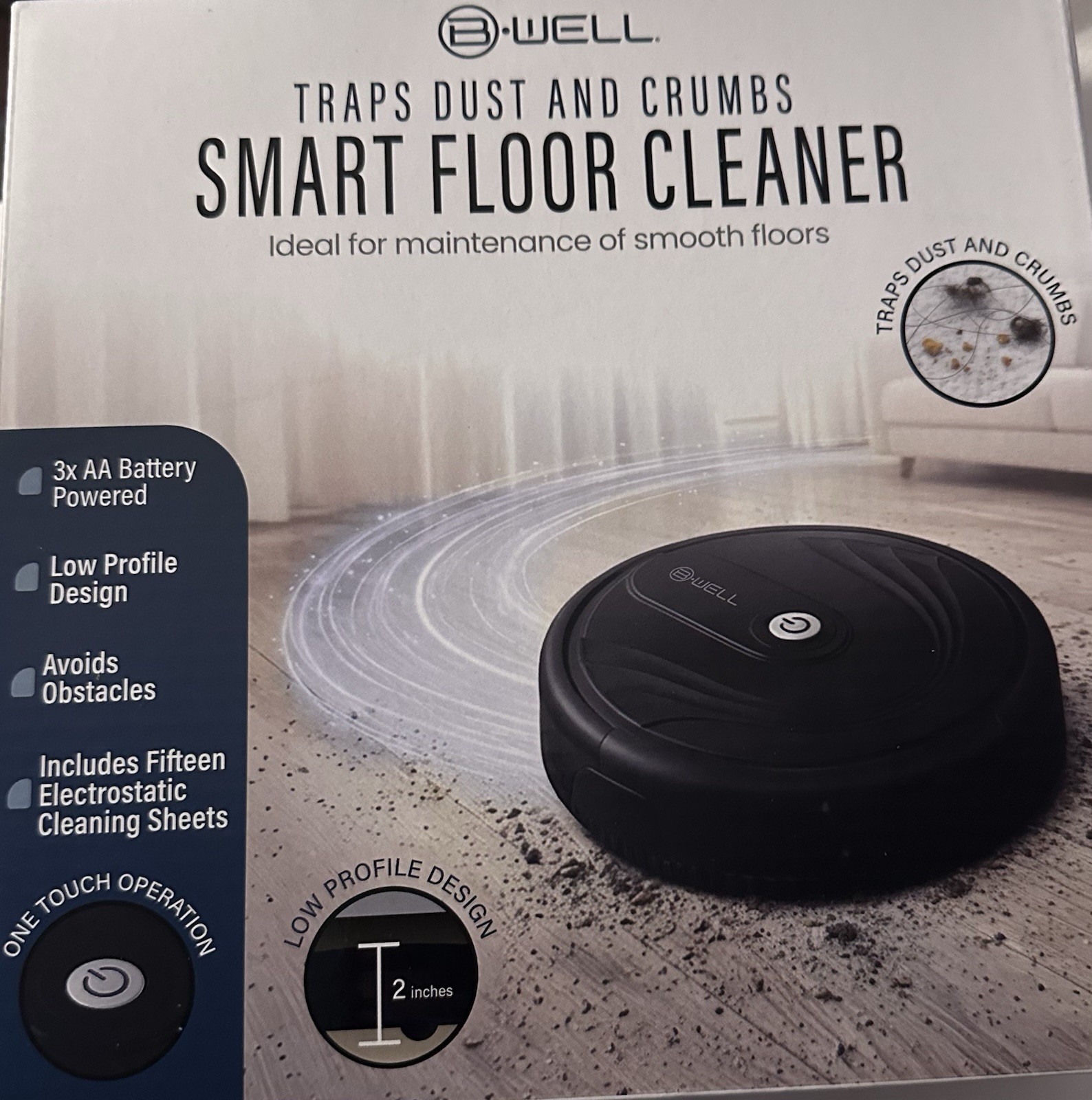 B-WELL Battery Operated Low Profile Sweeper, Hard Floor, Black