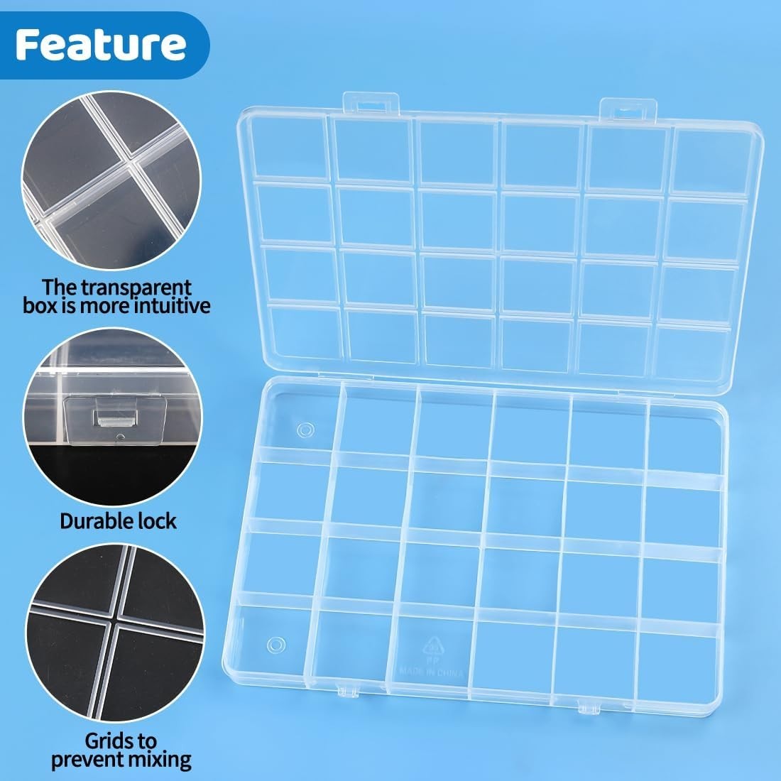Versatile 24 Grids Plastic Craft Organizer with Lift-off Lid for Easy Access