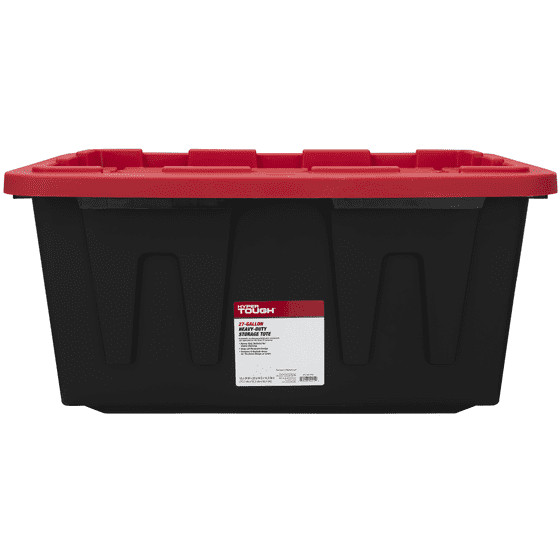Hyper Tough 27 Gallon Storage Bin w/ Snap Lid, Black/Red Heavy Duty Containe 2Pk